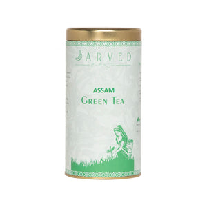 Jarved Whole Leaf Assam Green Tea | 150g | Makes 75 Cups | Reusable tin box with double sealing for freshness
