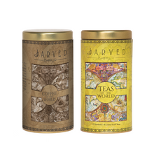 Jarved Teas and Coffee of The World Gift Set-15 Teas from 10+ countries | Mysore Instant Coffee | Set of 2 Tin Boxes | 150g Each